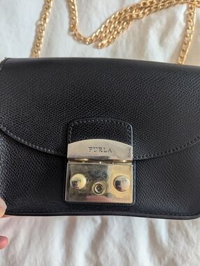 Furla Black Mini Crossbody Bag with Gold Hardware